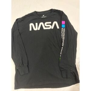 Hyper Space NASA Long Sleeve Graphic T-Shirt Mens Medium Black Astronaut Pop Art